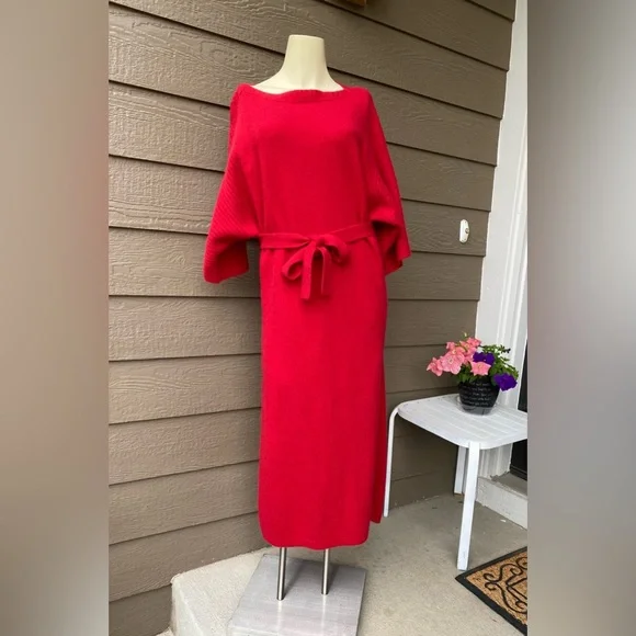 System Fenn Wright & Manson Dresses | Systems Fenn Wright & Manson Lambswool Blend Tie Waist Batwing Womens Red Dress | Color: Red | Size: L |